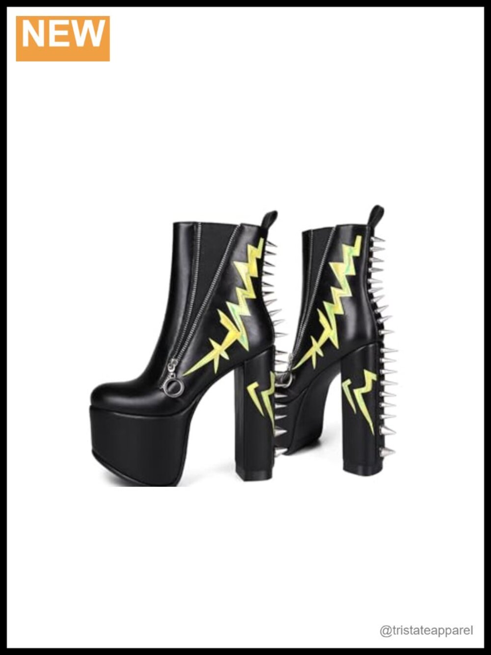 Chunky Platform Ankle Heeled Bootie, Faux Leather, Zip Closure, Gothic Punk